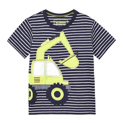 Boys' blue striped digger applique t-shirt